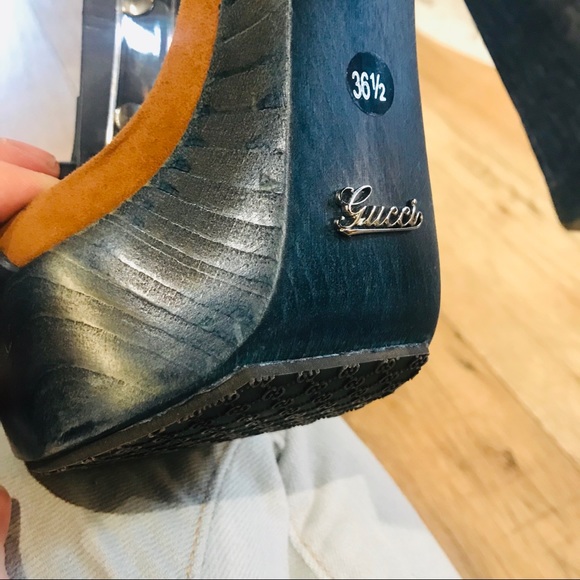 SOLD!! GUCCI Blue Wooden Platform Sandals - Picture 8 of 8